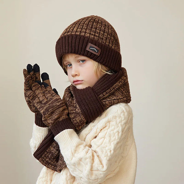 3Pcs/set Winter Kids Hat Scarf Gloves Toddler Bonnet Plush Knitted Infant Hats Outdoor Children Warm Sets Accessories 4-10Y