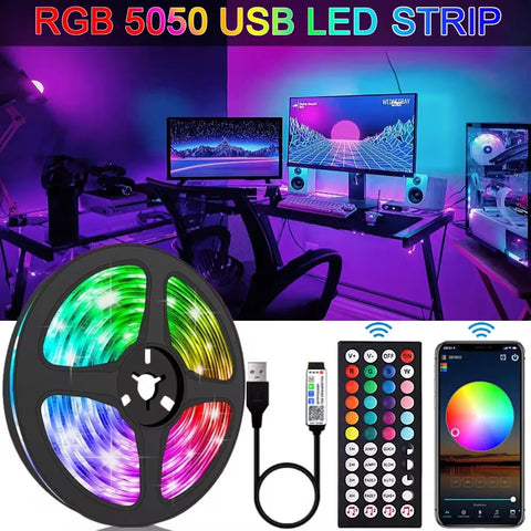 RGB 5050 LED Strip Light Remote App Control TV Led Backlight Flexible Ribbon Tape USB 5V Led Light for PC Gaming Room Decoration