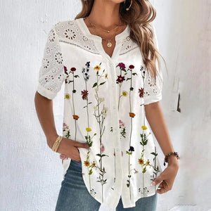 Temperament Casual Lace Woman Shirt Fashion Loose Shirt Woman Elegant Short Sleeve Blouse Holiday Weekend