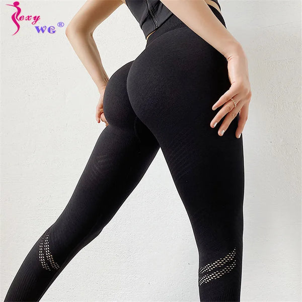 SEXYWG Women Yoga Pants Solid High Waist Fitness Gym Tights Push Up Sports Leggings Seamless Trousers Workout Sportswear Pant