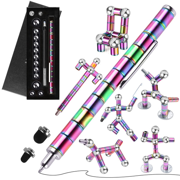 Magnetic Metal Fidget Pen With Colorful Magnet Balls Multifunctional Deformable Decompression Writing Pen Eliminate Pressure Pen