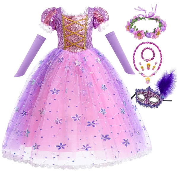 Children Girl Rapunzel Dress Kids Tangled Disguise Carnival Girl Princess Costume Birthday Party Gown Outfit Clothes 2-10 Years