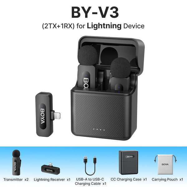 BOYA BY-V3 Wireless Lavalier Microphone for iPhone iPad Android USB-C Smartphones Lapel Mic for Gaming Video Recording Streaming