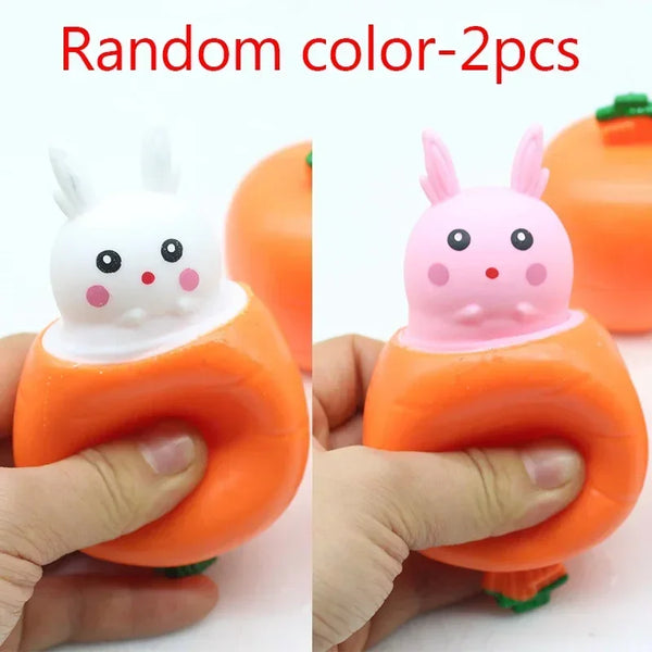 2pcs Sticky Carrot Rabbit Squeeze Telescopic Toys Kids Children's Radish Rabbit Cup Pinch Music Toy Creative Stress Relief Gift