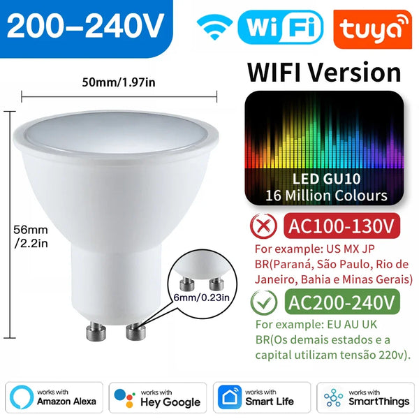 TNCE Tuya GU10 LED Bulbs WIFI Zigbee Bluetooth, RGB C+W White Dimmable Lamps, Smart Control Light Bulb, Voice Alexa/Google home