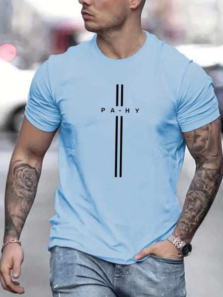 2024 Men's 100% Pure Cotton Short Sleeved T-shirt, Round Neck Top, Letter Pattern Print, Comfortable, Casual, Summer, Loose Size