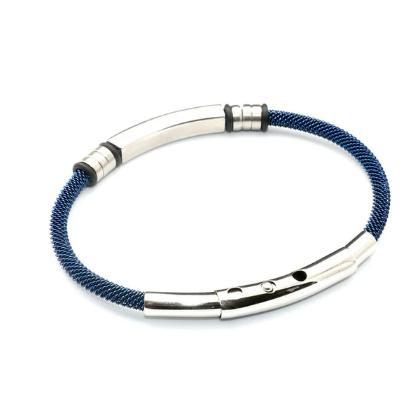 Bulk Jewelry Wholesale Thin Blue Plating 316 L Stainless Steel Wire Adjustable Cuff Bangle Bracelet for Men