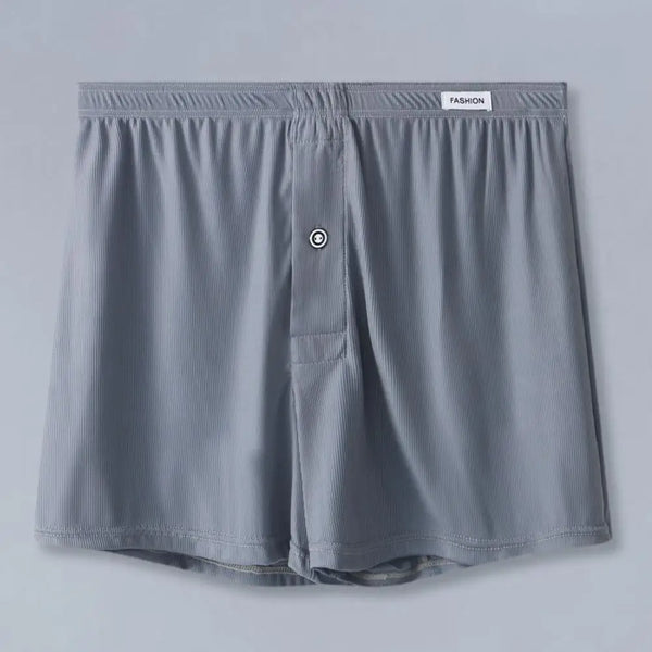 Men Boxer Underwear Elastic Waist Mid-rise Shorts Briefs Solid Color Wide Loose Fit Button Fly Ice Silk Thin Panties 남성 스퀘어 팬티