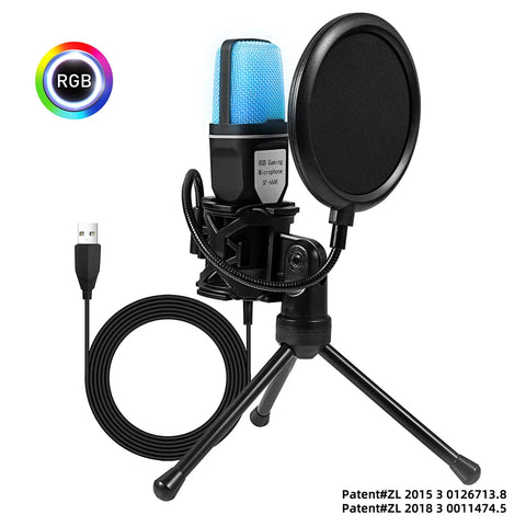 USB Microphone RGB Microfone Condensador Wire Gaming Mic for Podcast Recording Shockproof Stand Streaming Tiktok Laptop Desktop