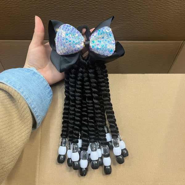 Custome- Braded Ponytails for Kids 8in Kids Box Braid Ponytail Hair Extension Synthetic with Big Bubbles Balls