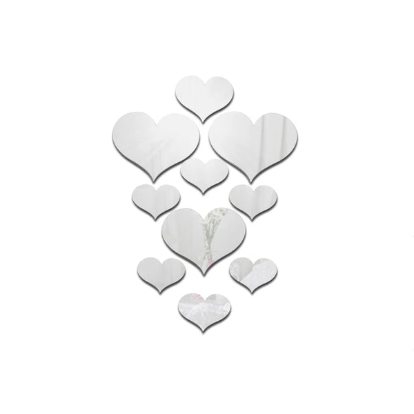 10Pcs/Set Durable Love Heart Stickers Wall Sticker Mirror Mural 3D Decal Simple DIY Decorative Removable Paster Home Decoration