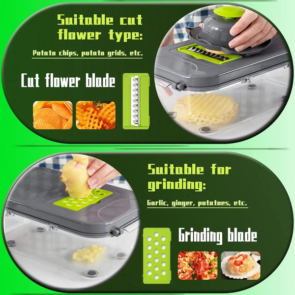 New Vegetable SlicerOnion Chopper,22 in 1 Food,Fruit Cutter with 14 Stainless Steel Blades,Adjustable Slicer,Kitchen Gadgets