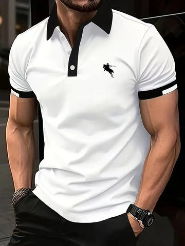 Men Clothes Summer Fashion Short Sleeve Color blocking Polo Shirt Men Casual Sport Lapel  Men Polyester Quick Drying Polo