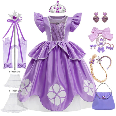 Girls Sofia Dress Children Halloween Birthday Party Princess Costumes Summer Sophia Puff Sleeve Fluffy Ball Gown