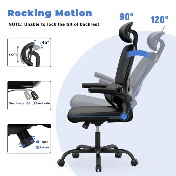 Ergonomic Office Mesh Chair, Liftable High Back Gaming Chair with 3D Lumbar Support, Swivel Desk Chair Seat Depth Adjustable