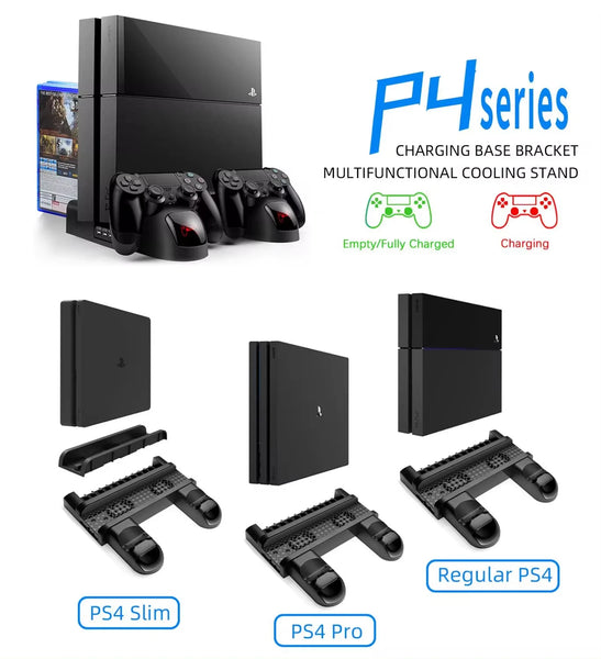 PS4 Stand Cooling Fan Station for Playstation 4/Slim/Pro with Dual Controller EXT Port Charger Dock Station and 10 Game Slots