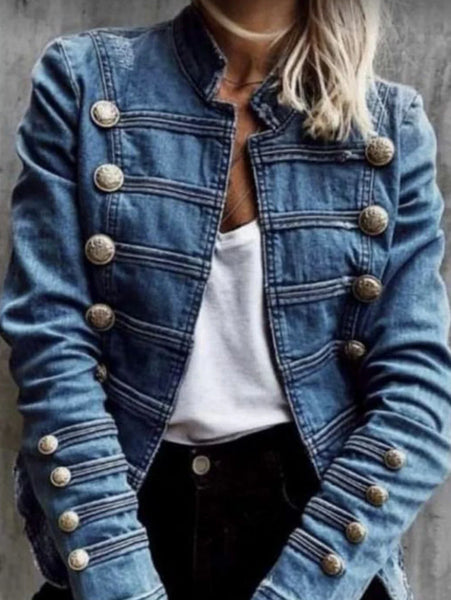 Fashion Commuter Denim Coat Women Autumn New European American Slim Fit Top Elegant All-match Double Breasted Jackets 2024