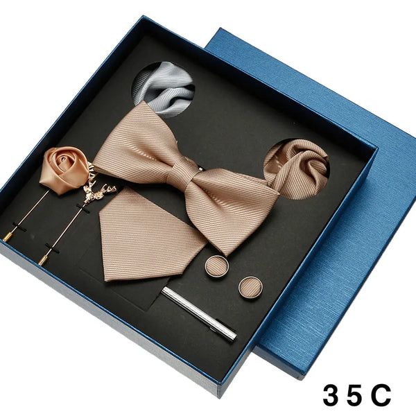 Luxury Men's Tie Necktie Bow Tie Gift Box 8-Piece Solids Colors Thread Fashion Professional Business Suit Accessories Wedding