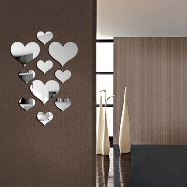 10Pcs/Set Durable Love Heart Stickers Wall Sticker Mirror Mural 3D Decal Simple DIY Decorative Removable Paster Home Decoration