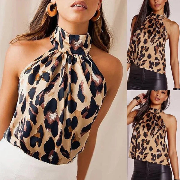 Summer tshirt Women Tops 2024 Sexy Leopard Print Tops Harajuku Girl T-Shirts Casual Halter T Shirt Female Sleeveless Blouse