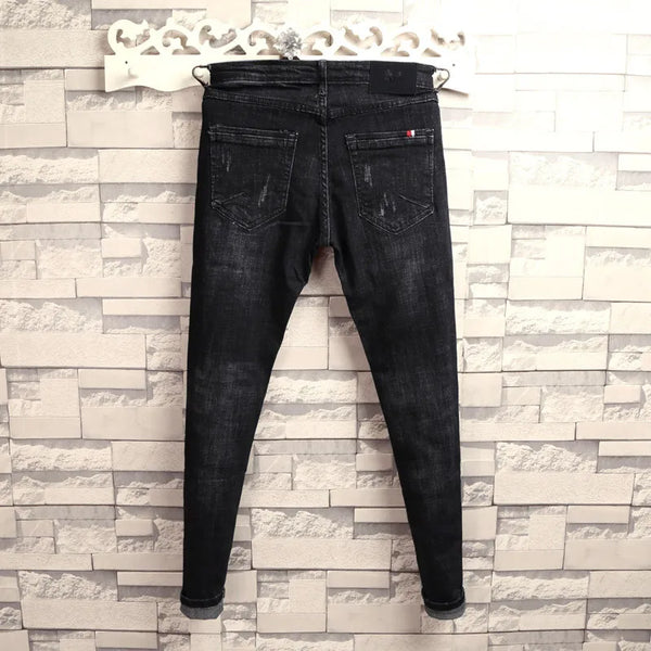 Autumn Winter 2022 Fashion Casual Student Korean Men's Solid Color Trousers Guy Casual Jeans Elastic Skinny Long Pencil Pants