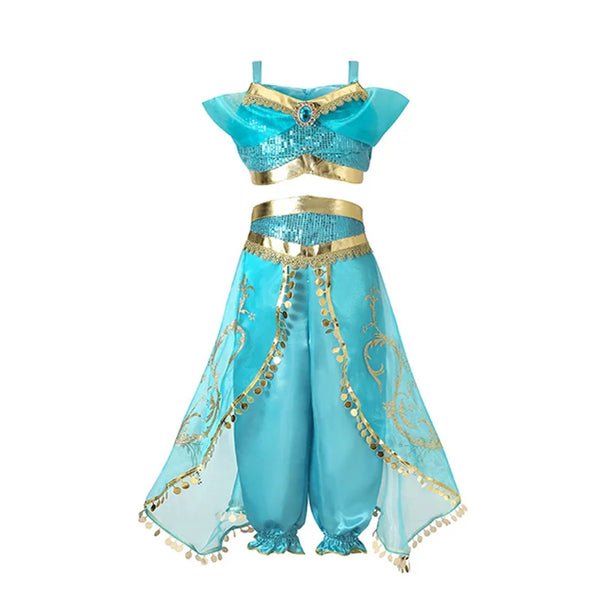 Jasmine Princess Dress for Girls Birthday Party Carnival Cosplay Aladdin Magic Lamp Costume Kids Vestidos Set Outfits Clothing