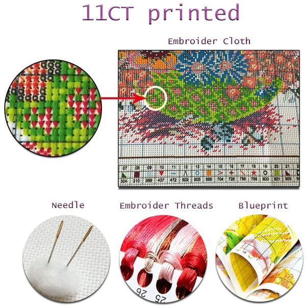 DMC Thread Embroidery Kit For Night Sky DIY Landscape Printed Pattern Cross Stitch Set Needlework Handmade Art Crafts Kit