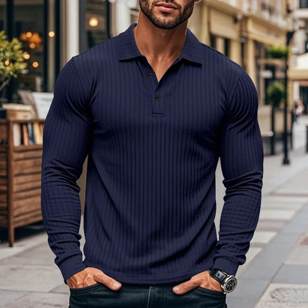 New Men's Polo Shirt Long Sleeve Button-down Solid Color Popular Pullover Knitwear Streetwear Clothing