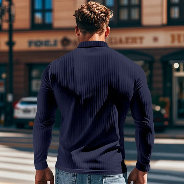 New Men's Polo Shirt Long Sleeve Button-down Solid Color Popular Pullover Knitwear Streetwear Clothing