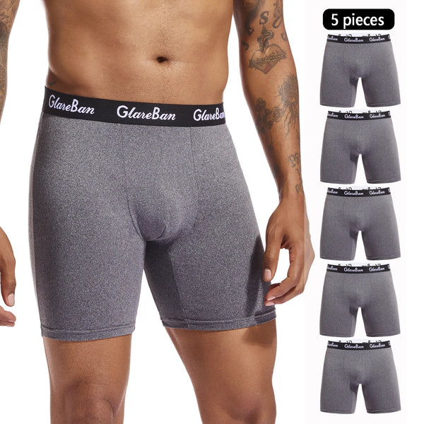 5pcs Set Mid-Long Black Boxer Shorts Men Underwear Breathable Male Underpants for Men Homme Boxershorts Slips Soft Panties 2024