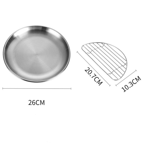 Pork Chop Plate Cafe Salad Plate Stainless Steel Plate (23cm/26cm) With Rack Large 26cm_Disc + rack ZopiStyle