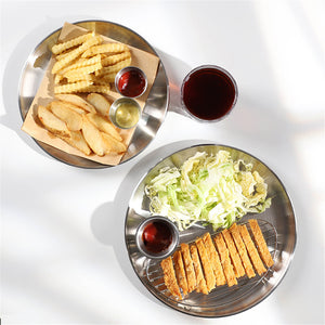 Pork Chop Plate Cafe Salad Plate Stainless Steel Plate (23cm/26cm) With Rack Small 23cm_Disc + rack ZopiStyle