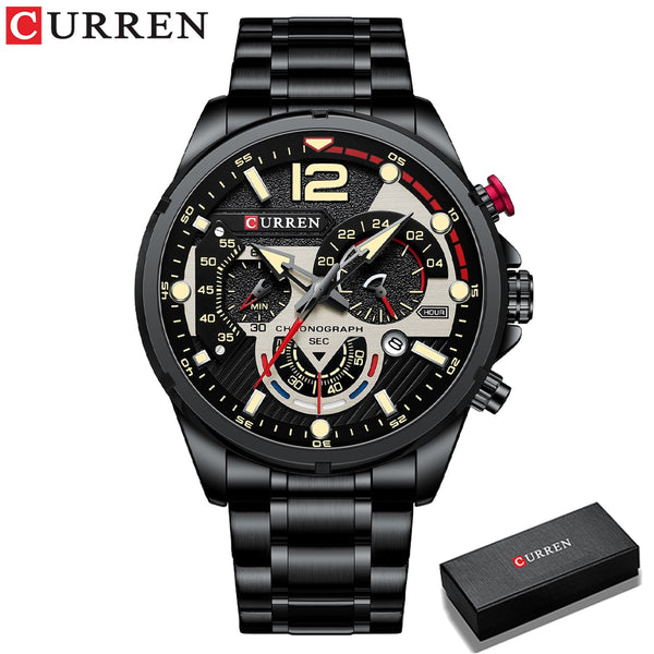 CURREN Watches Men&#39;s Sport Quartz Chronograph Wristwatches Luxury Stainless Steel Clock with Luminous Watch Relogio Masculino ZopiStyle