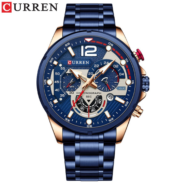 CURREN Watches Men&#39;s Sport Quartz Chronograph Wristwatches Luxury Stainless Steel Clock with Luminous Watch Relogio Masculino ZopiStyle