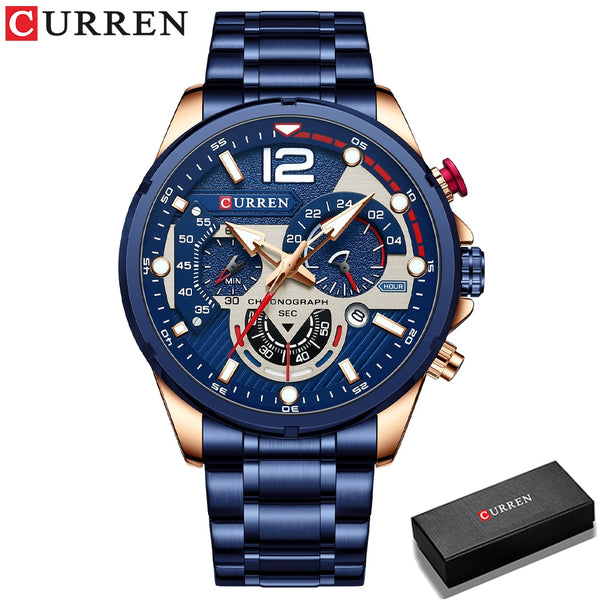 CURREN Watches Men&#39;s Sport Quartz Chronograph Wristwatches Luxury Stainless Steel Clock with Luminous Watch Relogio Masculino ZopiStyle