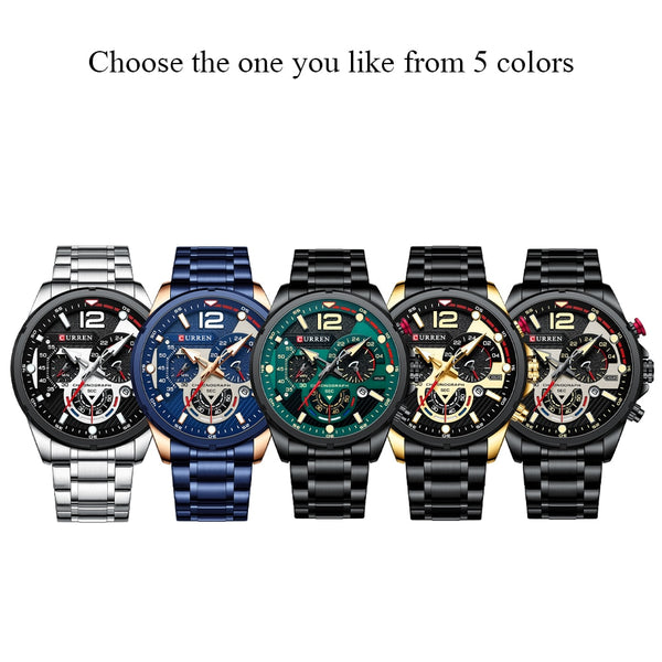 CURREN Watches Men&#39;s Sport Quartz Chronograph Wristwatches Luxury Stainless Steel Clock with Luminous Watch Relogio Masculino ZopiStyle