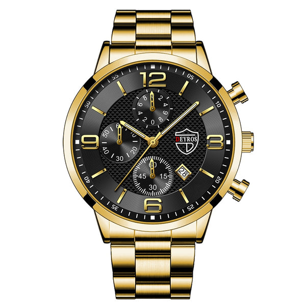 Luxury Mens Gold Bracelet Business Watches Stainless Steel Quartz Watch Male Sports Calendar Luminous Clock relogio masculino ZopiStyle