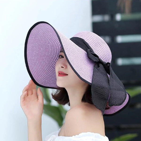 Manufacturers sell big brim hat shade straw hat female summer foldable sunscreen sun hat travel seaside vacation beach hat ZopiStyle