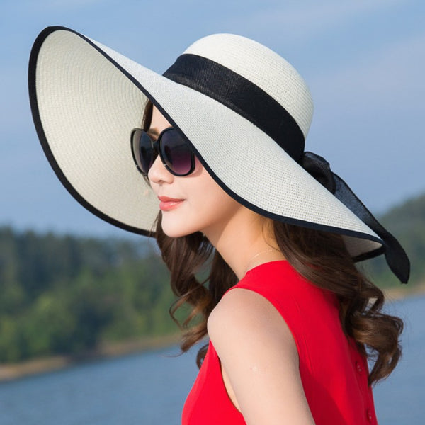 Manufacturers sell big brim hat shade straw hat female summer foldable sunscreen sun hat travel seaside vacation beach hat ZopiStyle