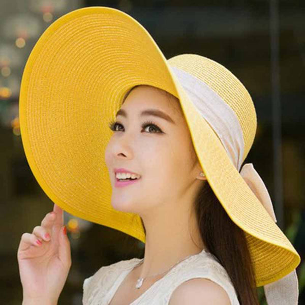 Manufacturers sell big brim hat shade straw hat female summer foldable sunscreen sun hat travel seaside vacation beach hat ZopiStyle