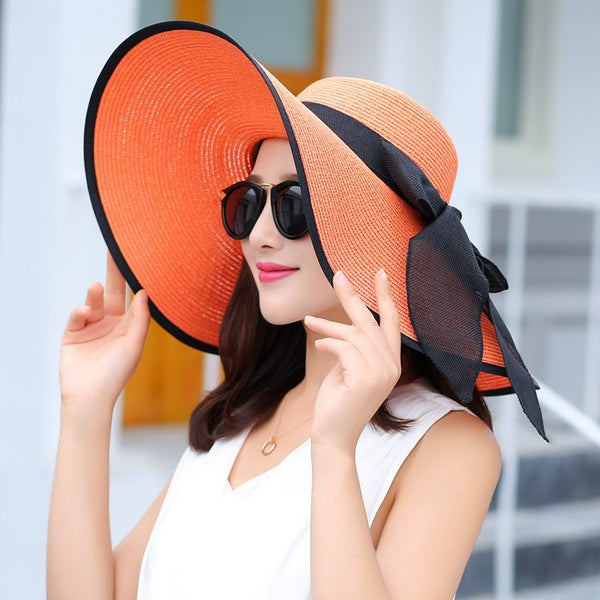 Manufacturers sell big brim hat shade straw hat female summer foldable sunscreen sun hat travel seaside vacation beach hat ZopiStyle