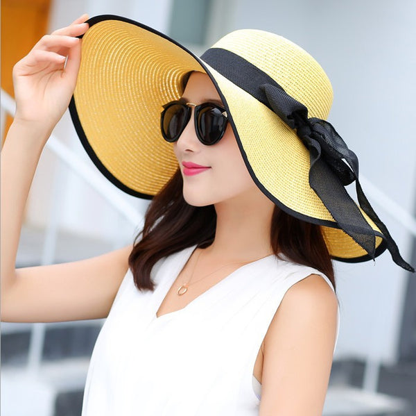 Manufacturers sell big brim hat shade straw hat female summer foldable sunscreen sun hat travel seaside vacation beach hat ZopiStyle