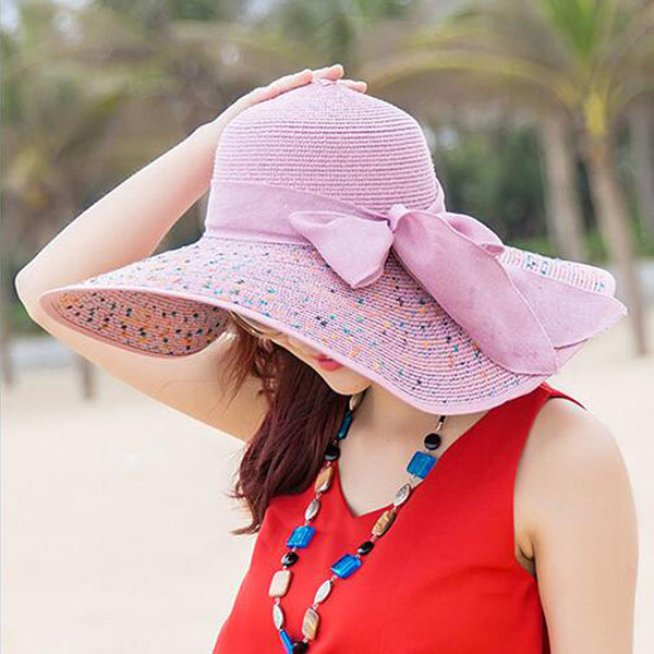 Manufacturers sell big brim hat shade straw hat female summer foldable sunscreen sun hat travel seaside vacation beach hat ZopiStyle