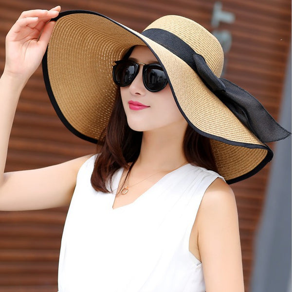 Manufacturers sell big brim hat shade straw hat female summer foldable sunscreen sun hat travel seaside vacation beach hat ZopiStyle