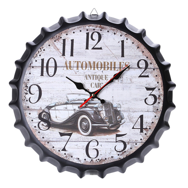 Metal Retro Bottle Cap Mute Wall Clock  Beer Bottle Cover Wall Clock Home Decoration Self-provided 1 AA Battery Style 2 ZopiStyle