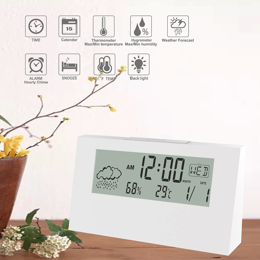 Electric Lcd Desk Alarm  Clock With Calendar Digital Temperature Humidity Modern Home Office Watch White ZopiStyle