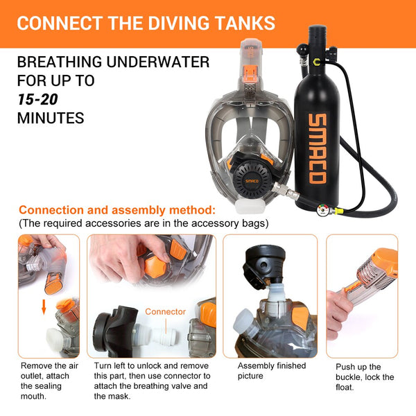 SMACO Scuba Diving Tank/Equipment Set Snorkeling Mask Scuba Cylinder Hand Pump Respirator Air Tank buceo Diving Equipment ZopiStyle