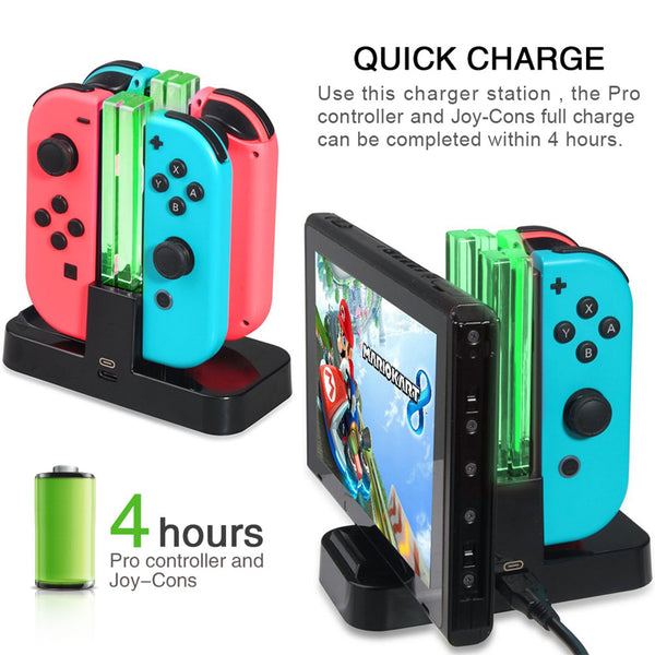 Joy-Con Charging Dock 4 in 1 USB Charging Dock Stand LED Indication for Nintend Switch Controller Charger Gamepad black ZopiStyle