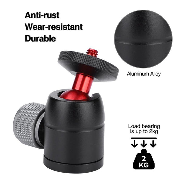 VELEDGE 360° Rotatable Mini Gimbal Tripod Ball Head Mount with 3/8""to 1/4""Adapter black red ZopiStyle