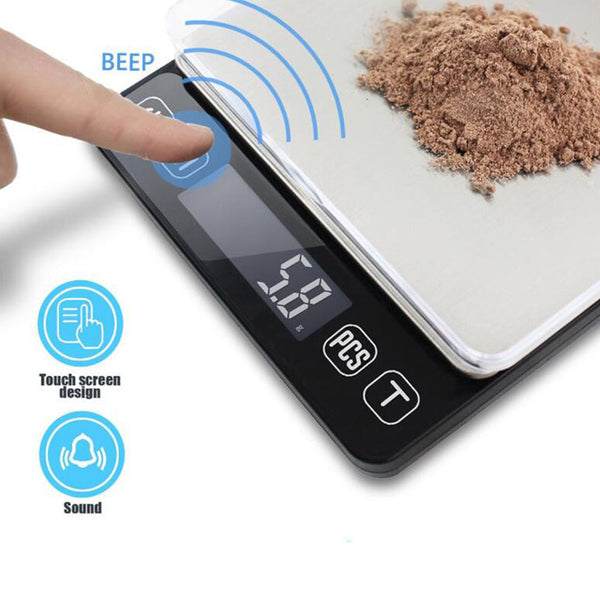 Stainless Steel Household Kitchen Digital  Scale Waterproof Lcd Liquid Crystal Screen Gram Weight Scale For Cooking (without Battery) 3kg/0.1g ZopiStyle